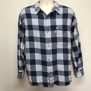 Levis SilverTab Flannel Shirt Mens M Oversized Blue Buffalo Plaid Metal Buttons